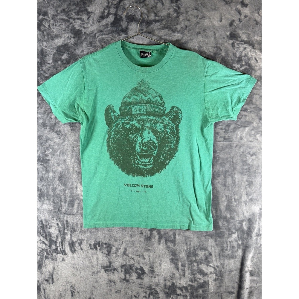 Volcom Men's Size M Green Bear Graphic Print Cotton Short Sleeve T-Shirt